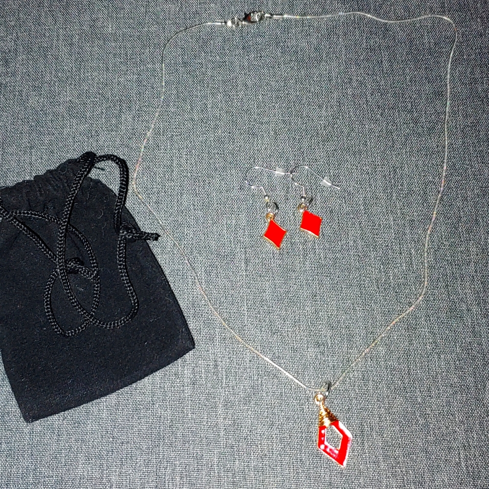 NWOT Red Charm Necklace & Earring Set